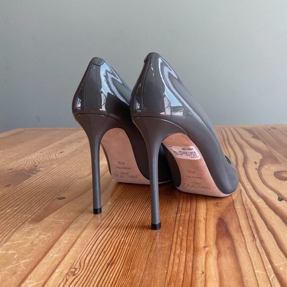 Jimmy Choo Taupe Patent Romy Pointed Toe Pumps - Picture 3 of 6